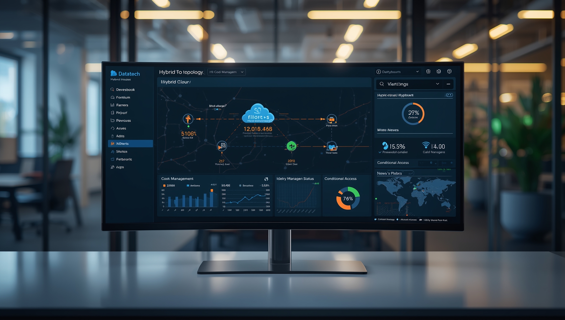 Datatech hybrid cloud management dashboard showing performance and cost metrics for Perth IT infrastructure